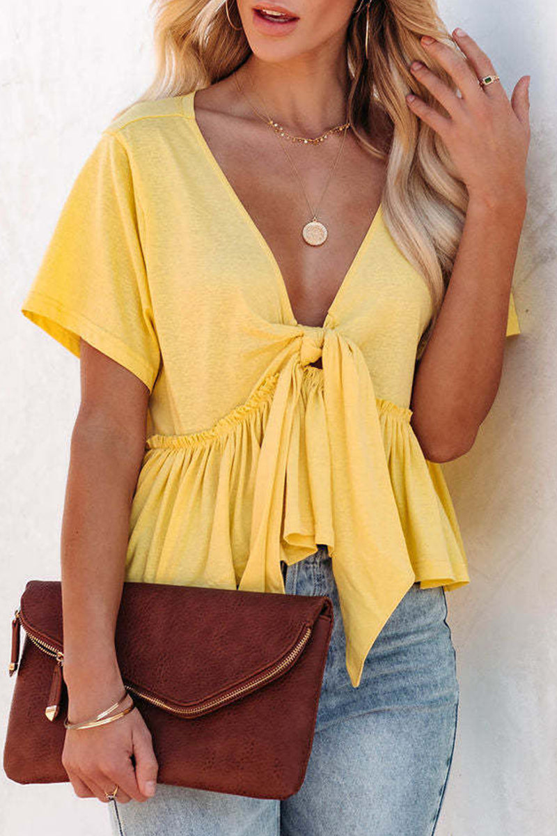 Daily Bandage Polo Collar Blouses(5 Colors)