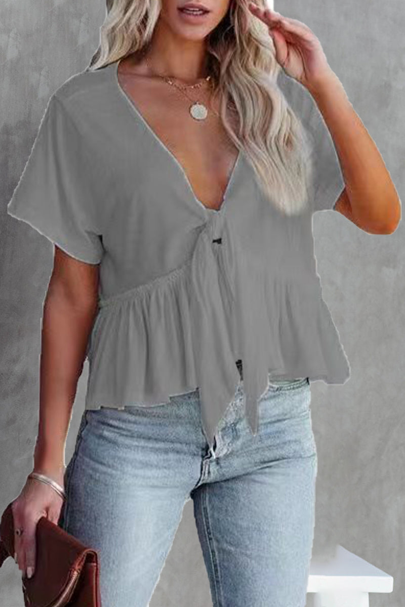 Daily Bandage Polo Collar Blouses(5 Colors)