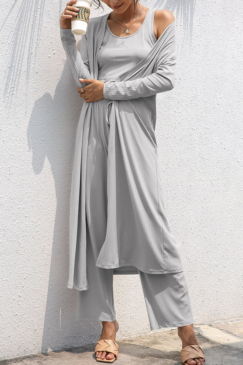 Daily Frenulum Cardigan Collar Long Sleeve Two Pieces