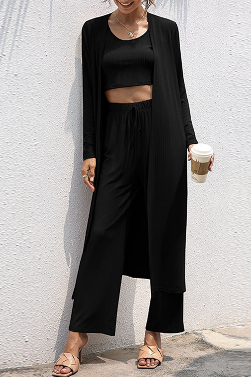 Daily Frenulum Cardigan Collar Long Sleeve Two Pieces