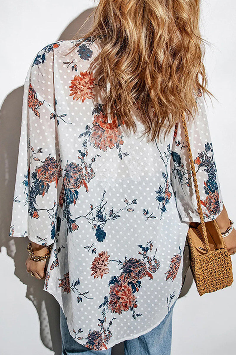 Vacation Print Patchwork Cardigan Collar Tops