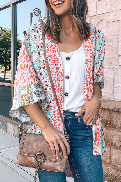 Vacation Print Patchwork Cardigan Collar Tops