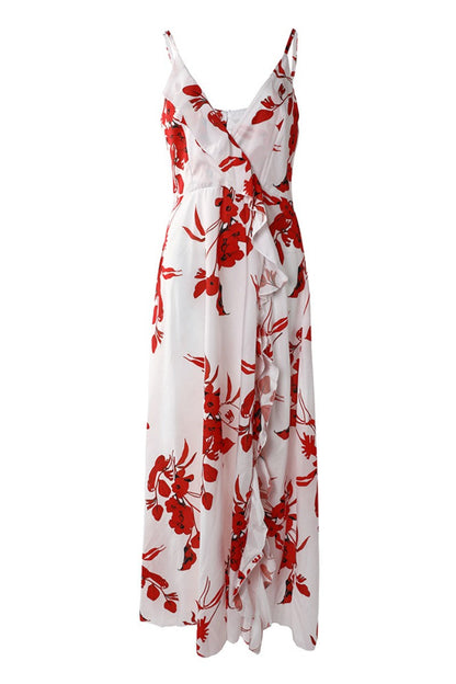 Print Patchwork Slit Spaghetti Strap Long Dress Dresses