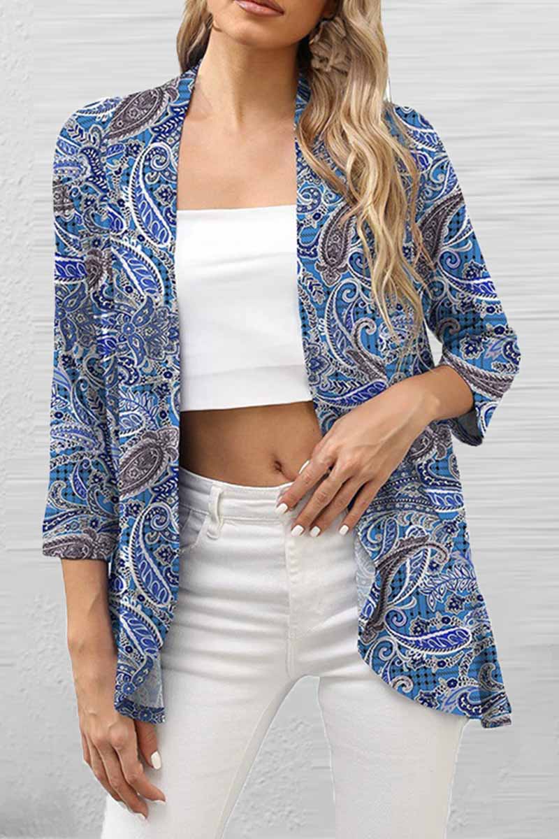 Print Patchwork Cardigan Collar Tops