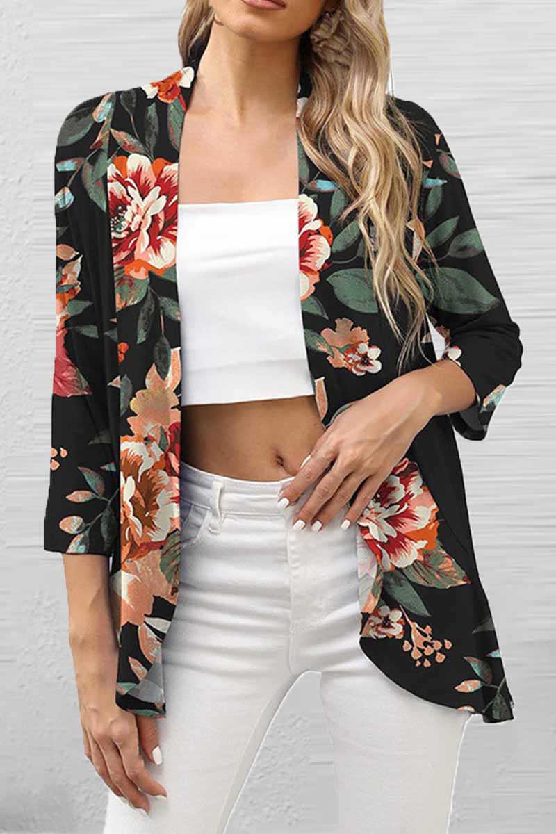 Print Patchwork Cardigan Collar Tops