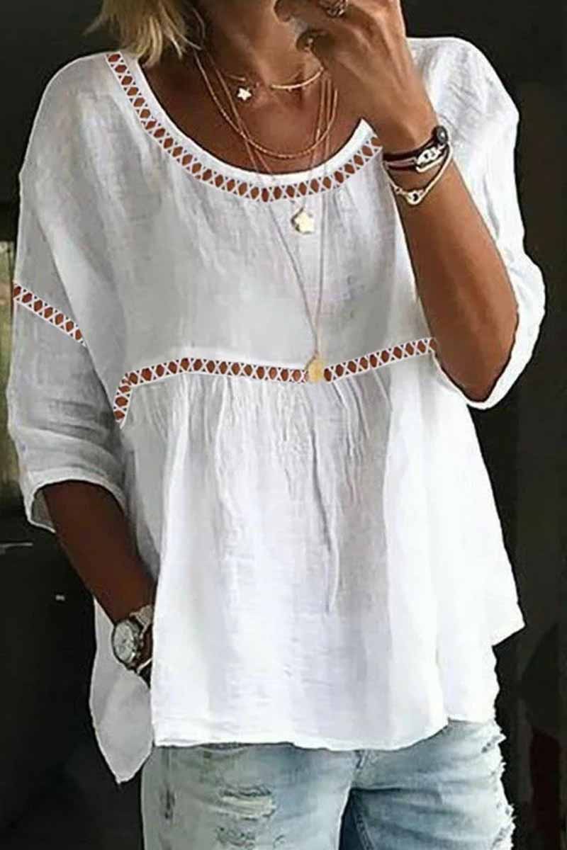 Patchwork O Neck Blouses(2 Colors)