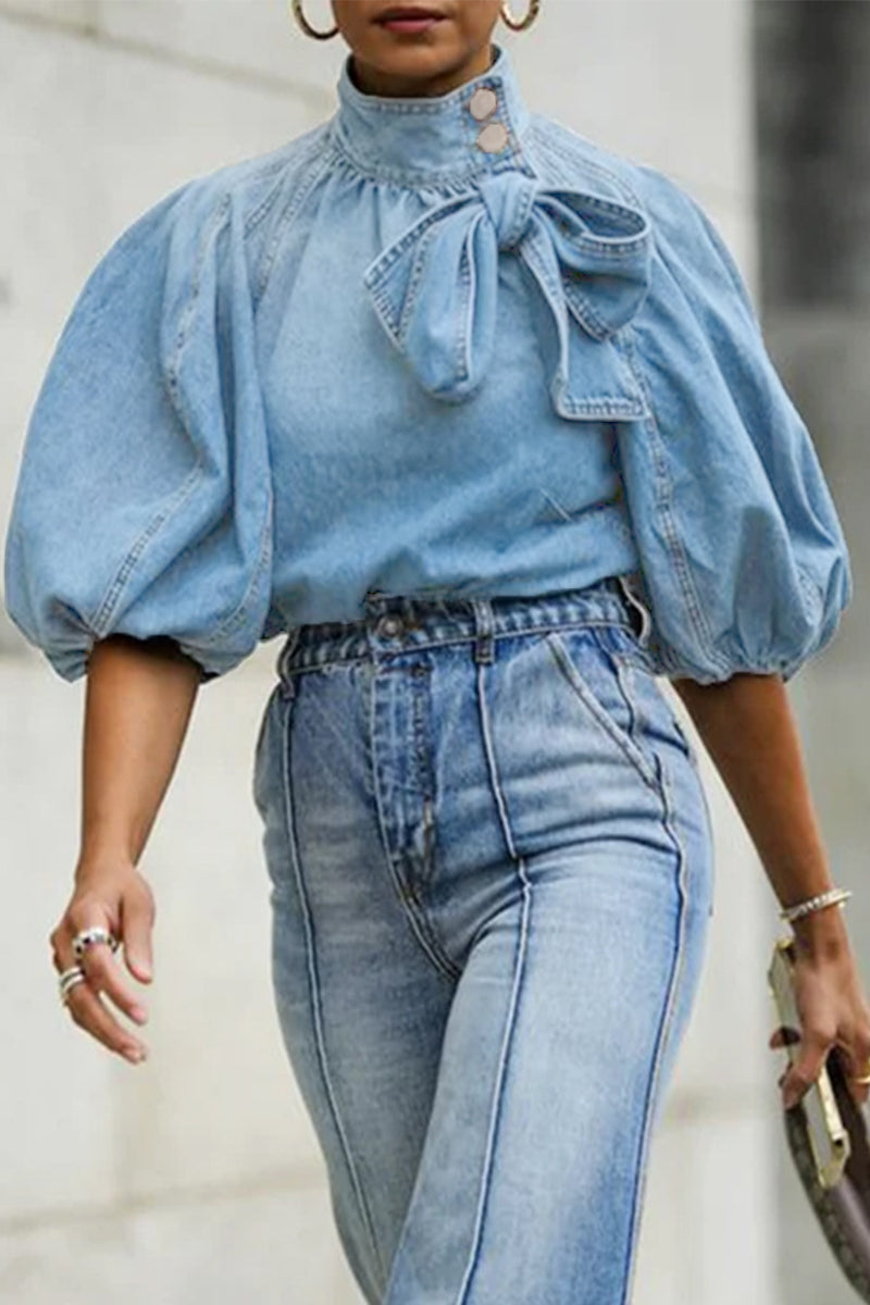 Patchwork Mandarin Collar Blouses
