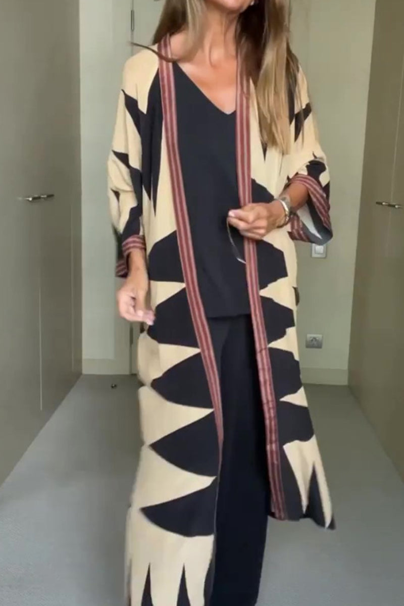 Print Contrast Cardigan Collar Outerwear