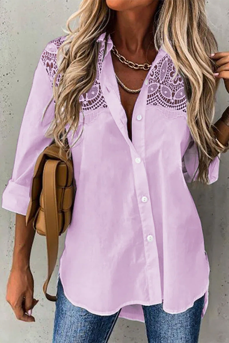 Lace Turndown Collar Blouses(5 Colors)