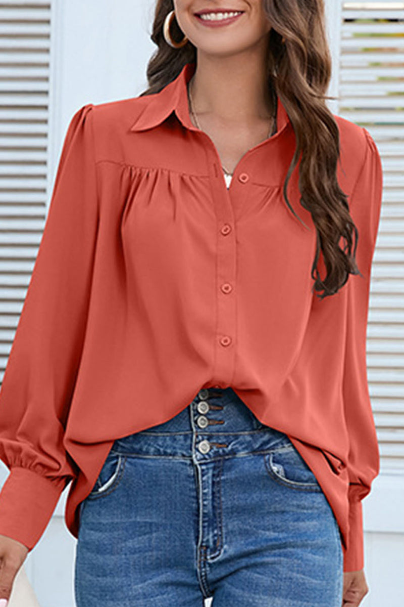 Buttons Shirt Collar Blouses(8 Colors)
