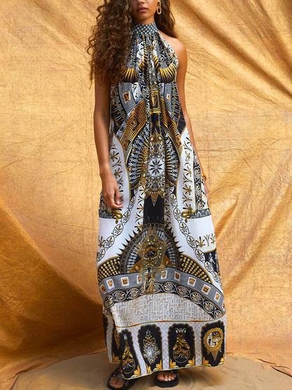 Unique Retro Pattern Print Maxi Dress