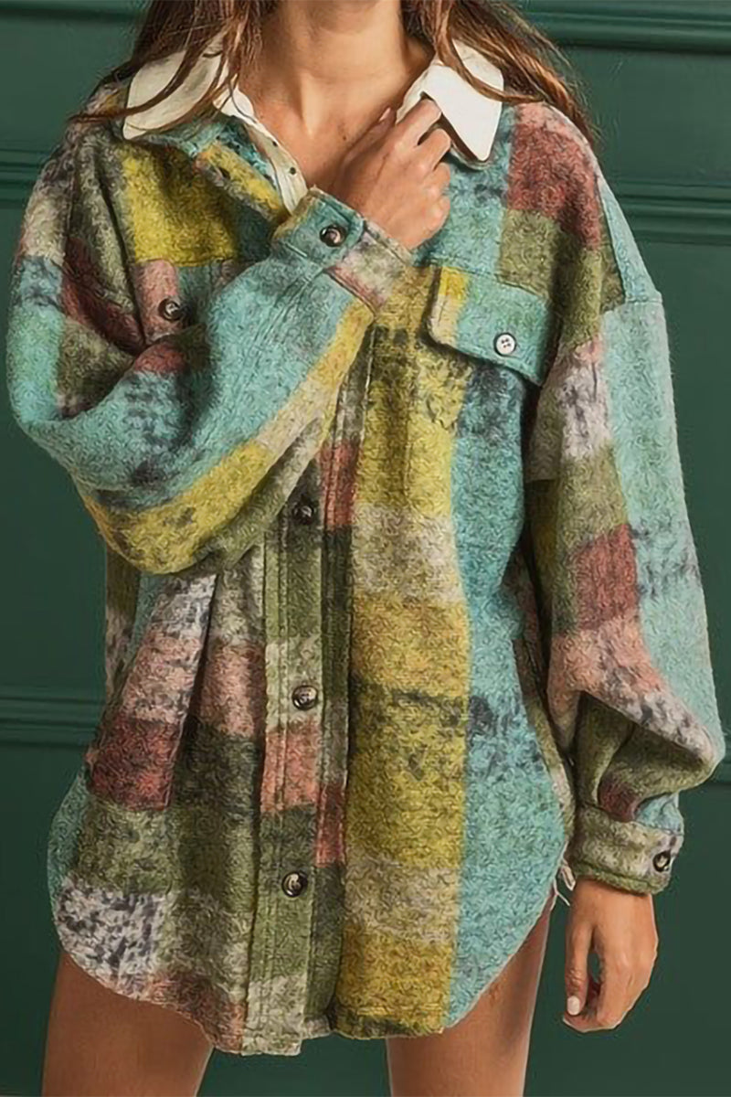 Color Block Contrast Turndown Collar Blouses(3 Colors)