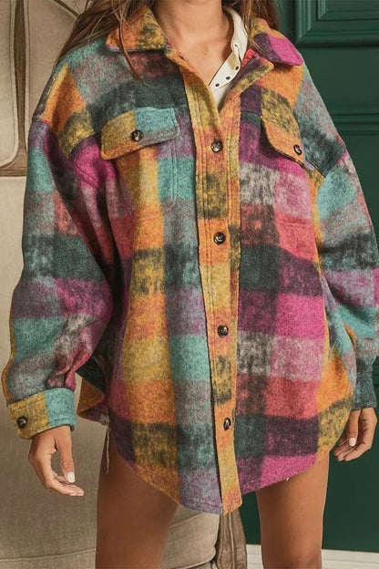 Color Block Contrast Turndown Collar Blouses(3 Colors)