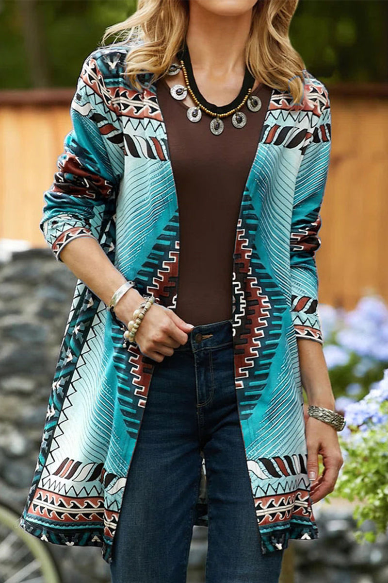 College Geometric Printing Cardigan Collar Outerwear(5 Colors)