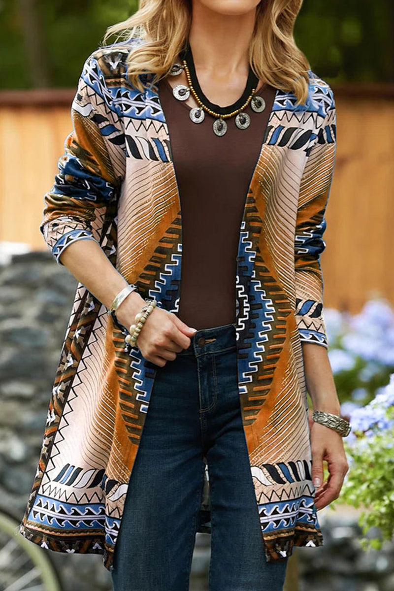 College Geometric Printing Cardigan Collar Outerwear(5 Colors)