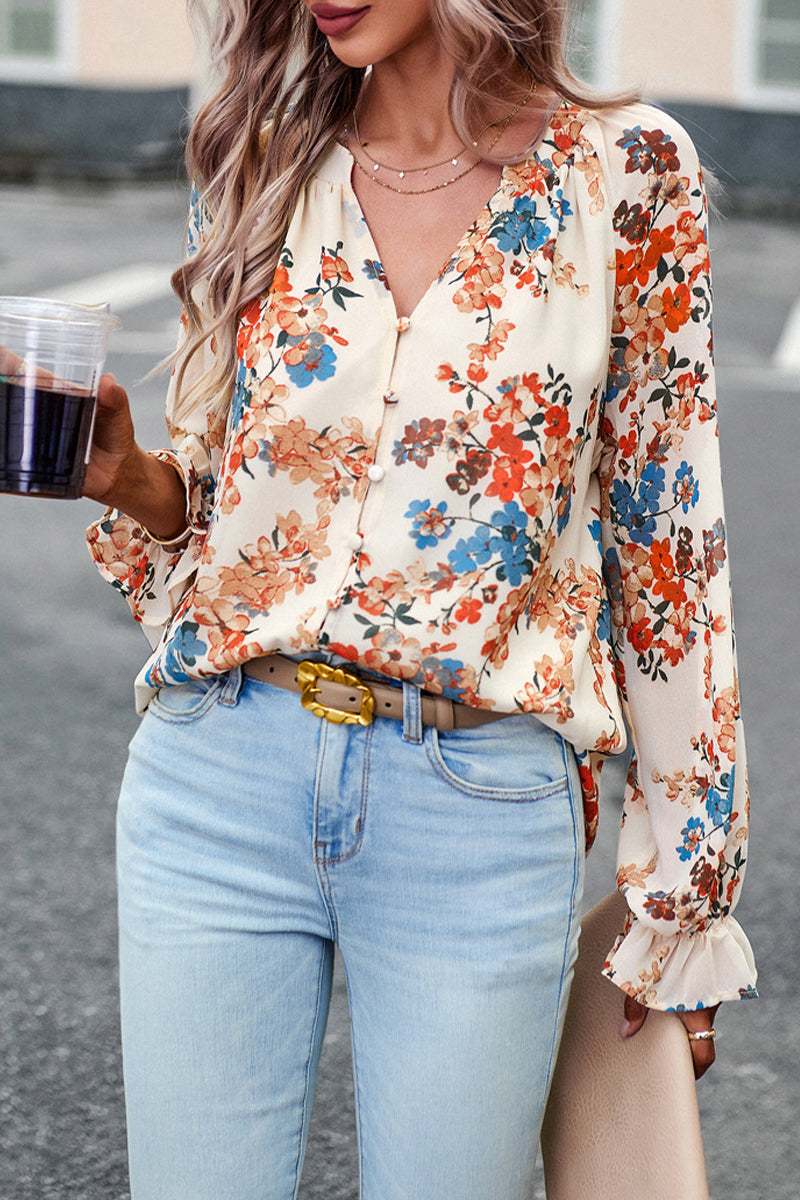 Sweet Buttons V Neck Blouses(4 Colors)