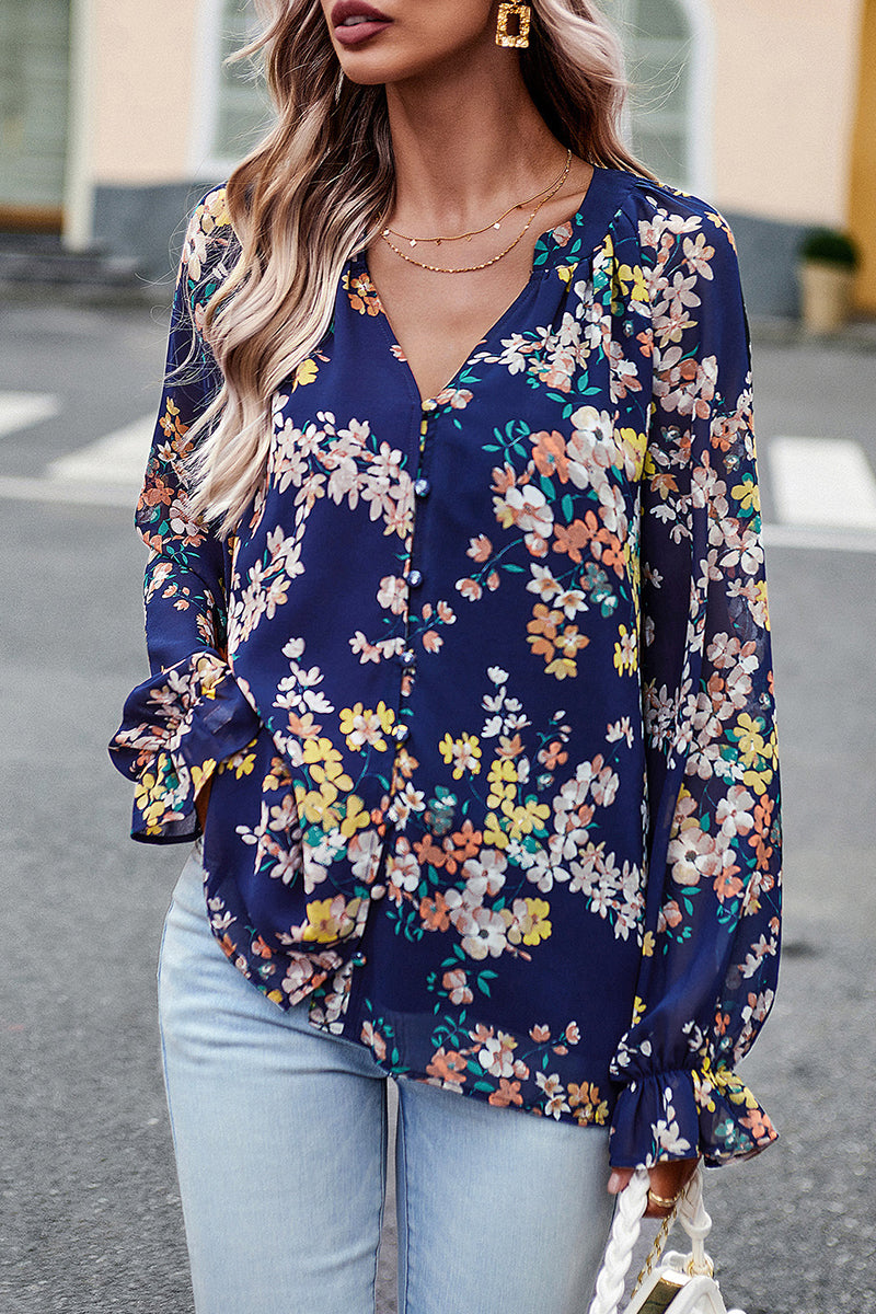 Sweet Buttons V Neck Blouses(4 Colors)