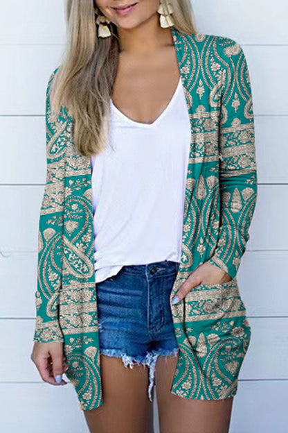 Geometric Printing Cardigan Collar Outerwear