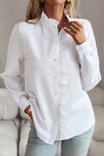 British Style Patchwork Lotus Leaf Collar Blouses(4 Colors)