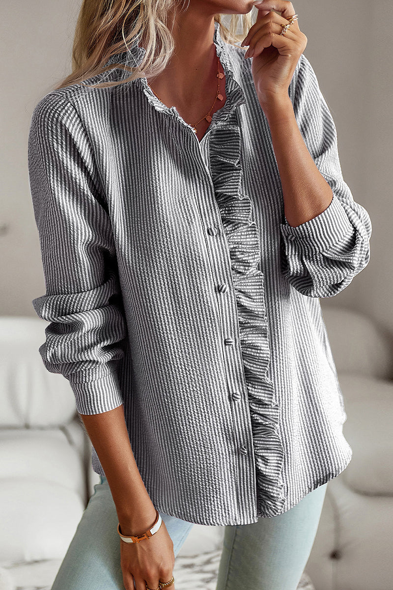 British Style Patchwork Lotus Leaf Collar Blouses(4 Colors)