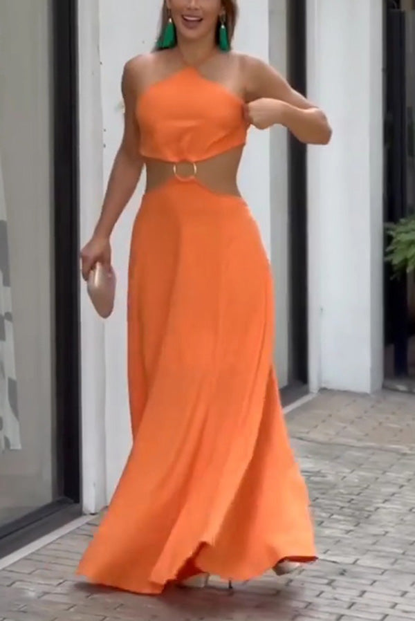 Halter Neck Backless Sleeveless Maxi Dress