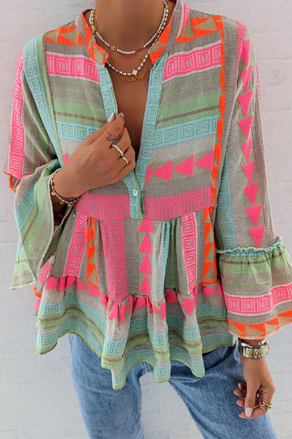Color Block Contrast V Neck Blouses