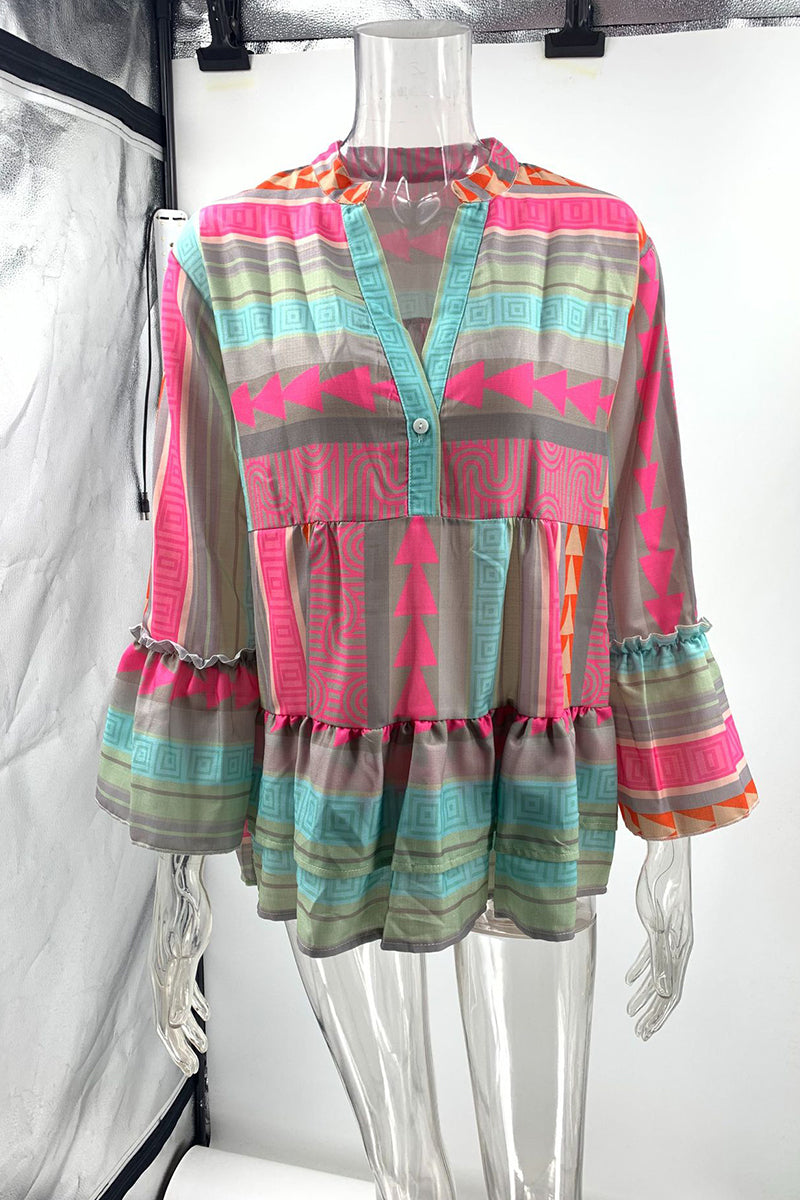 Color Block Contrast V Neck Blouses