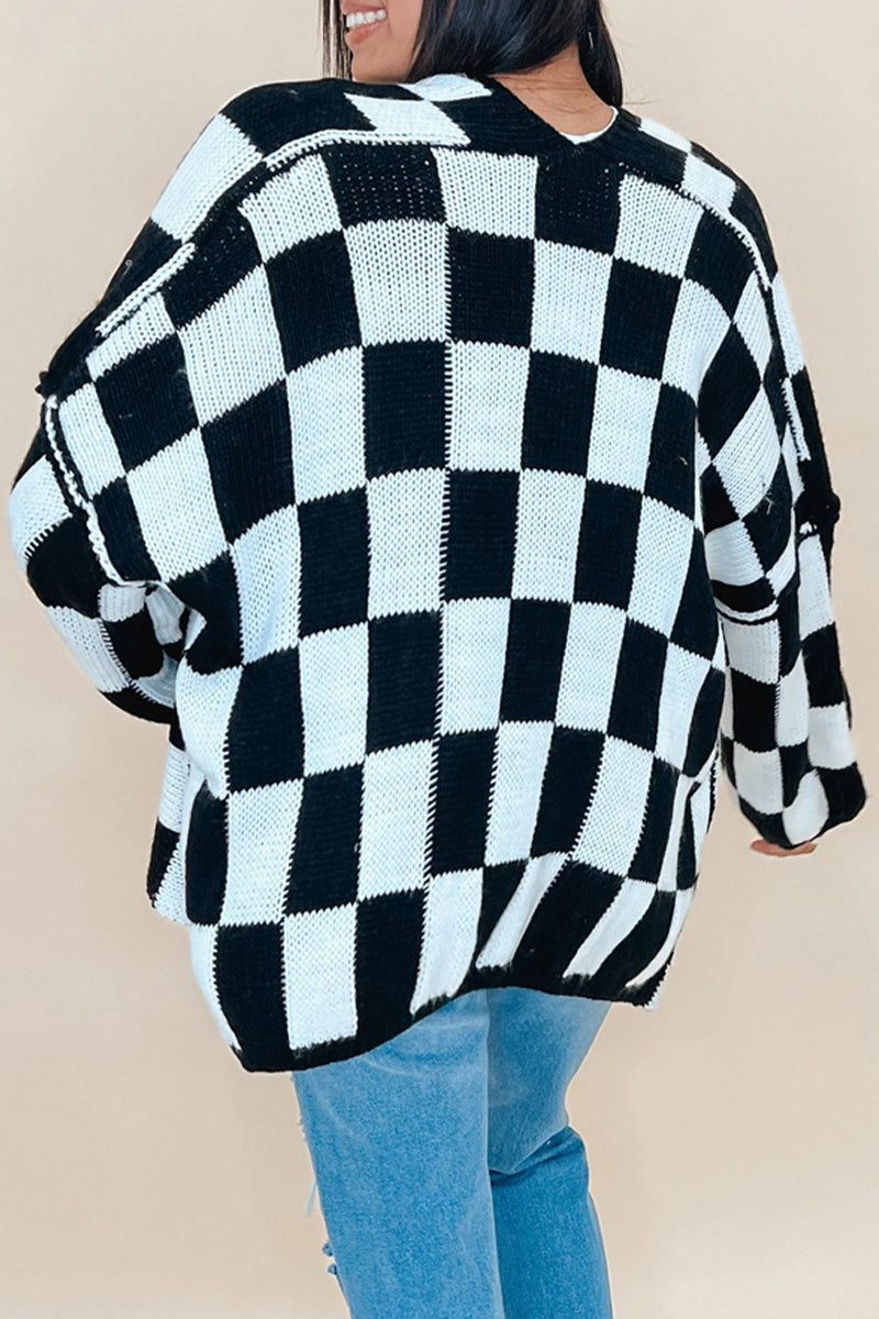 Plaid Contrast Cardigan Collar Outerwear(3 Colors)