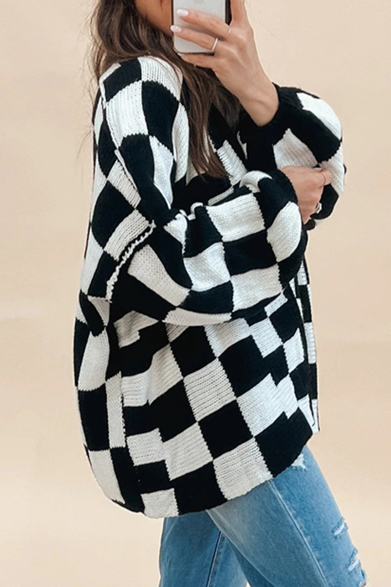 Plaid Contrast Cardigan Collar Outerwear(3 Colors)