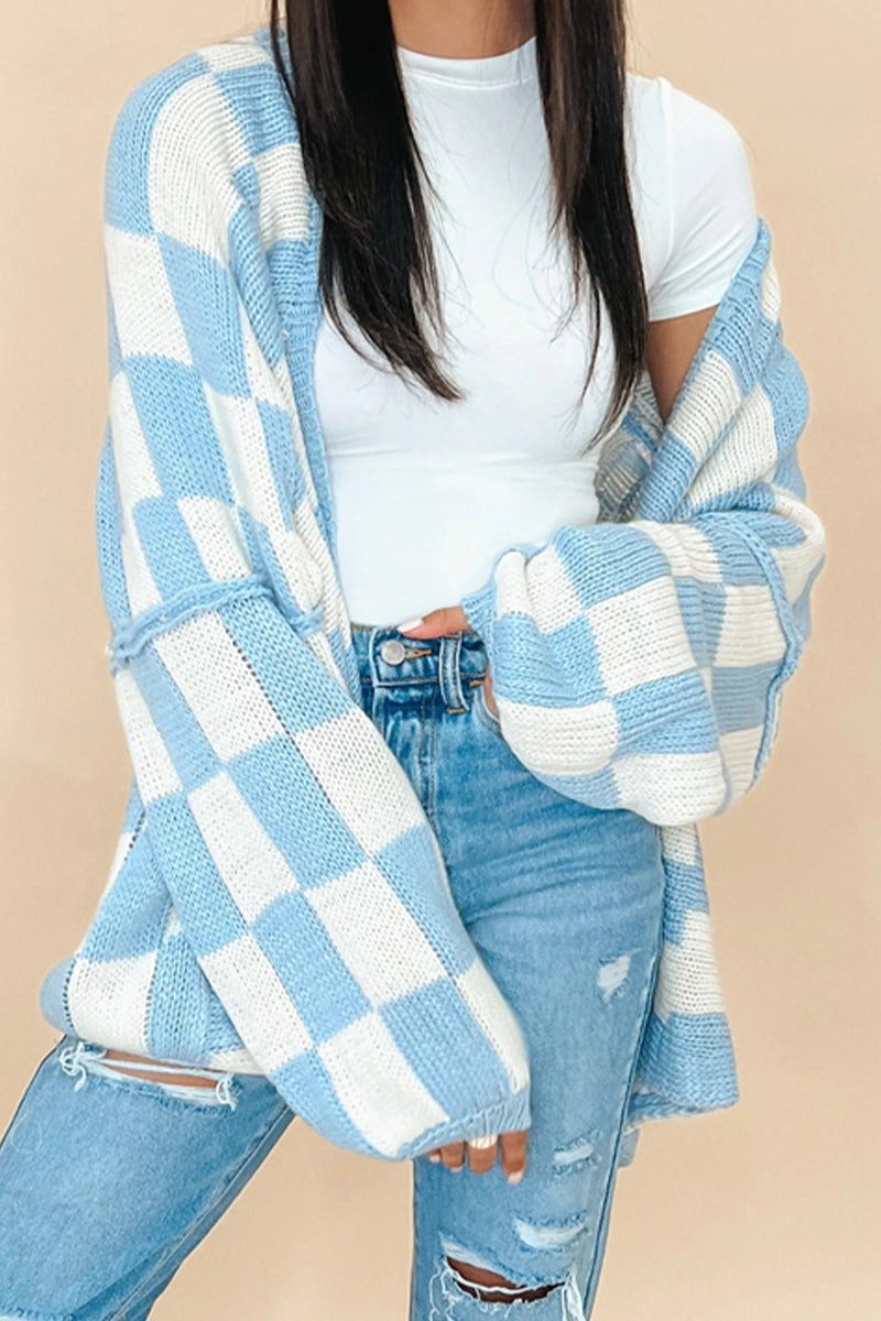 Plaid Contrast Cardigan Collar Outerwear(3 Colors)