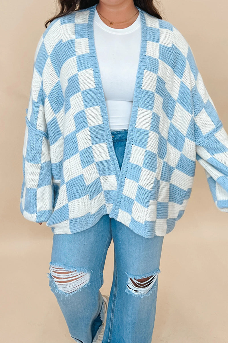 Plaid Contrast Cardigan Collar Outerwear(3 Colors)