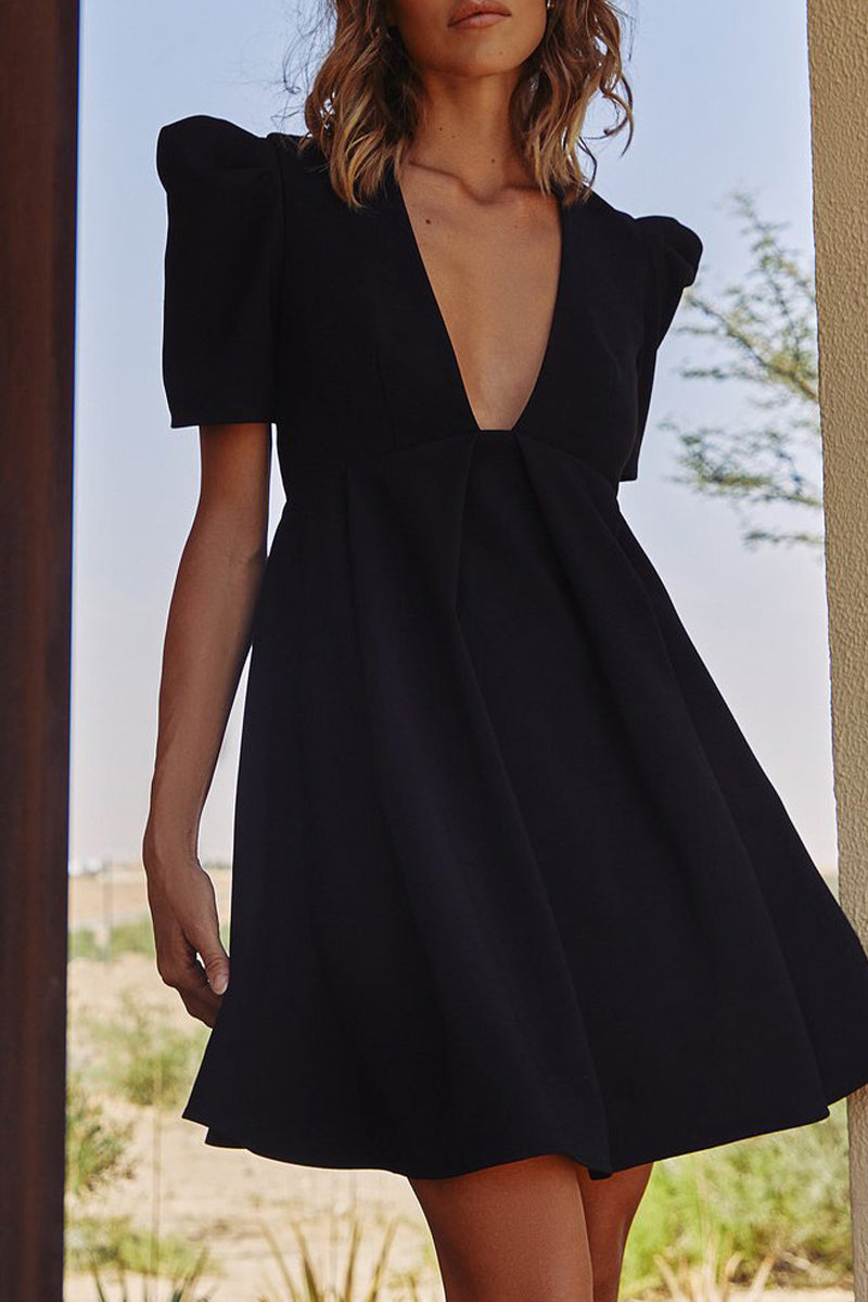 Zipper V Neck Mini Dress Dresses