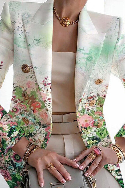 Print Patchwork Cardigan Turn-back Collar Outerwear Ye9848