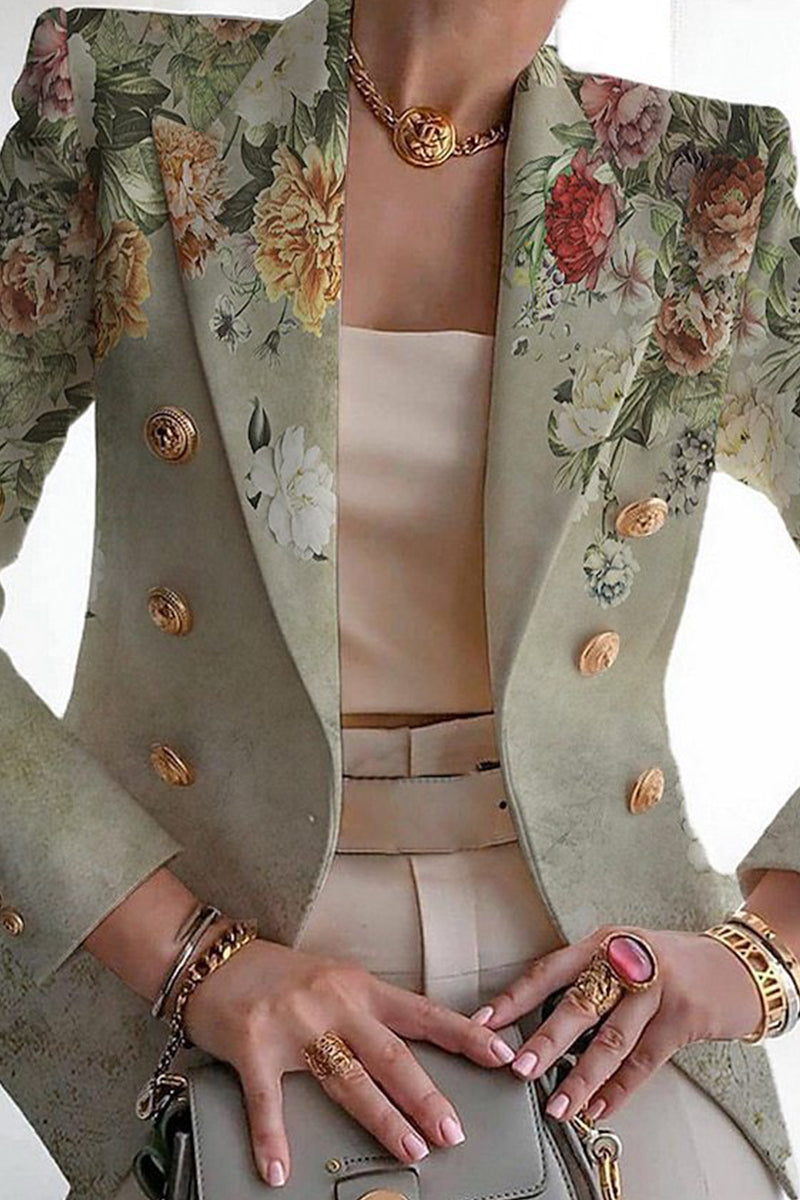 Print Patchwork Cardigan Turn-back Collar Outerwear Ye9848