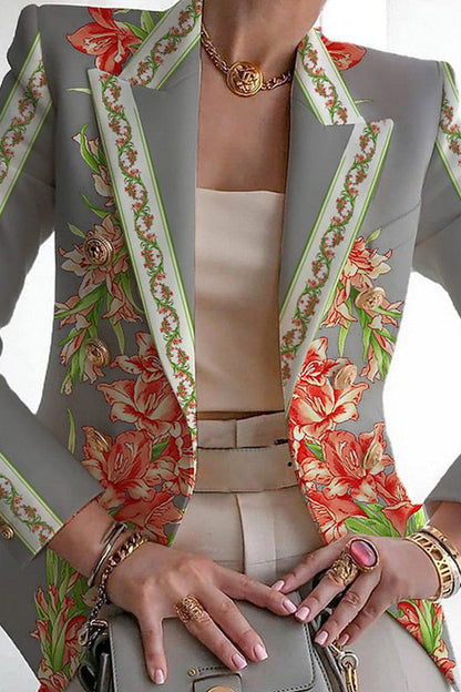 Print Patchwork Cardigan Turn-back Collar Outerwear Ye9848
