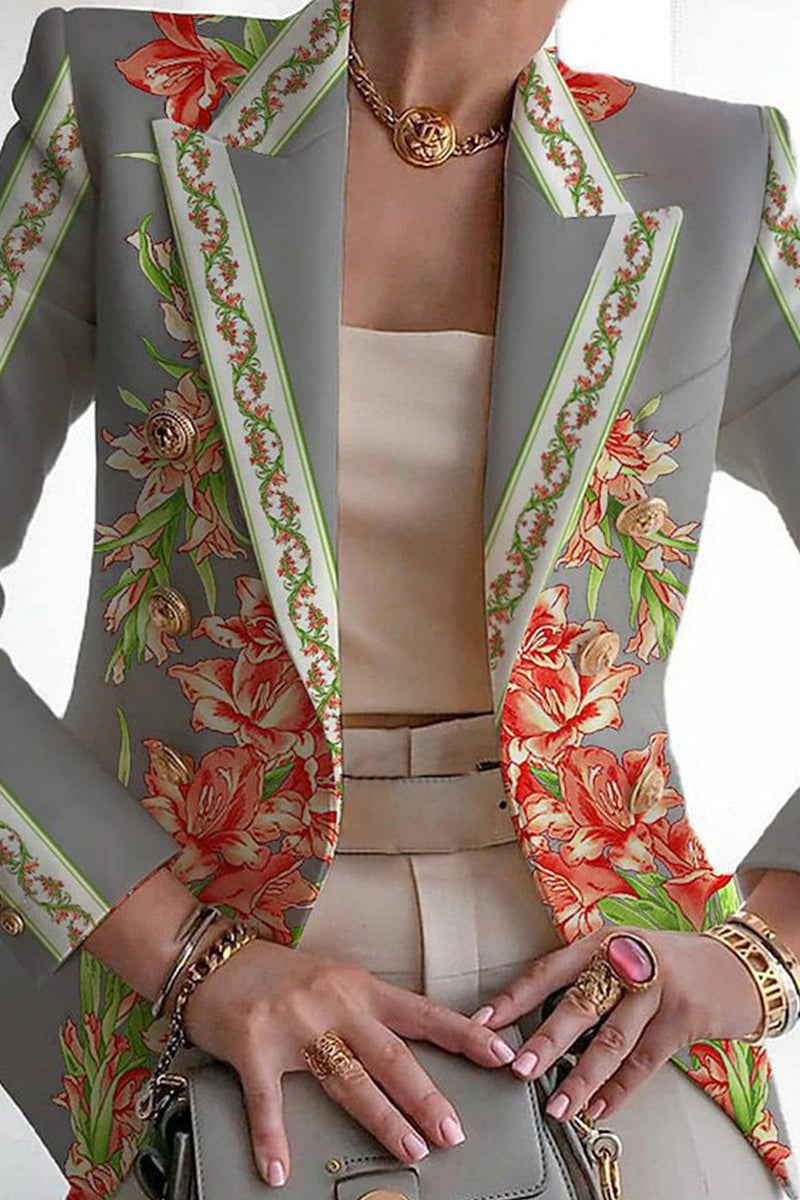 Print Patchwork Cardigan Turn-back Collar Outerwear Ye9848