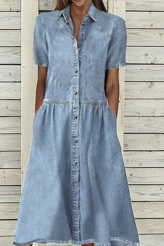 Patchwork Turndown Collar Cake Skirt Dresses
