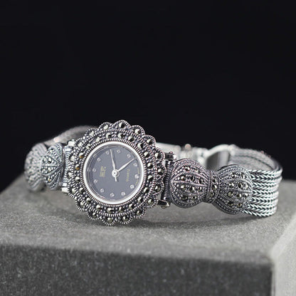 Diy Silk Sterling Silver Quartz Movement Tempered Glass Bow Wrist Watch