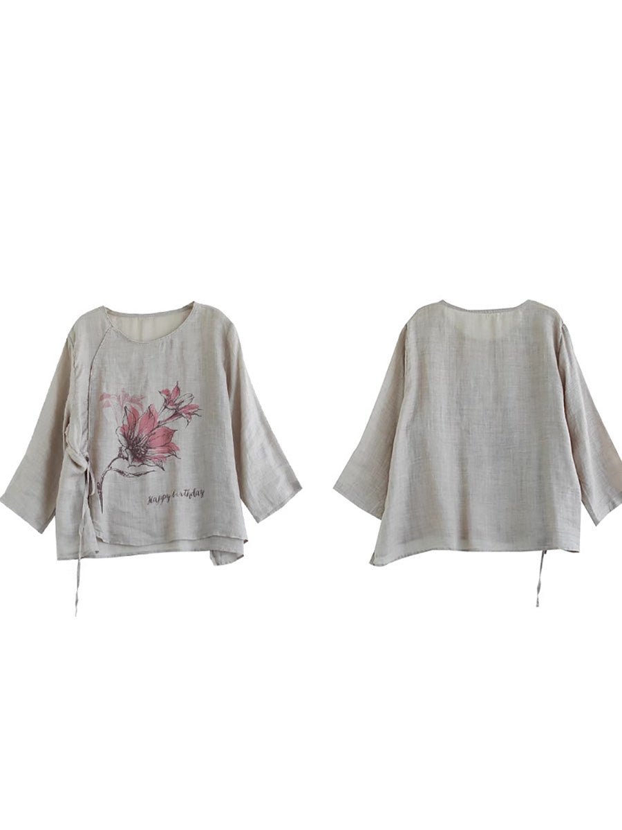 Spring Flower Strap Ramie Blouse Pa1032
