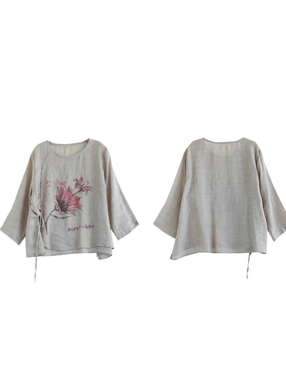 Spring Flower Strap Ramie Blouse Pa1032