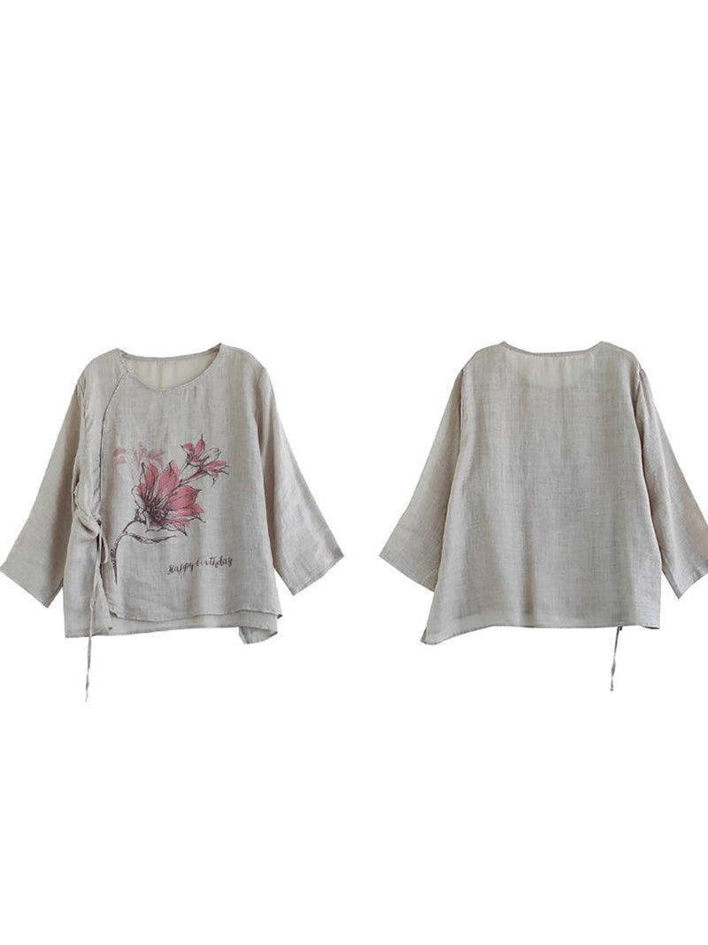 Spring Flower Strap Ramie Blouse Pa1032