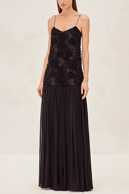 Spaghetti Strap Applique Patchwork Maxi Dress