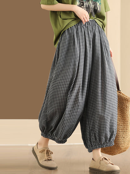 Summer Plaid Cotton Harem Pants Zz1046