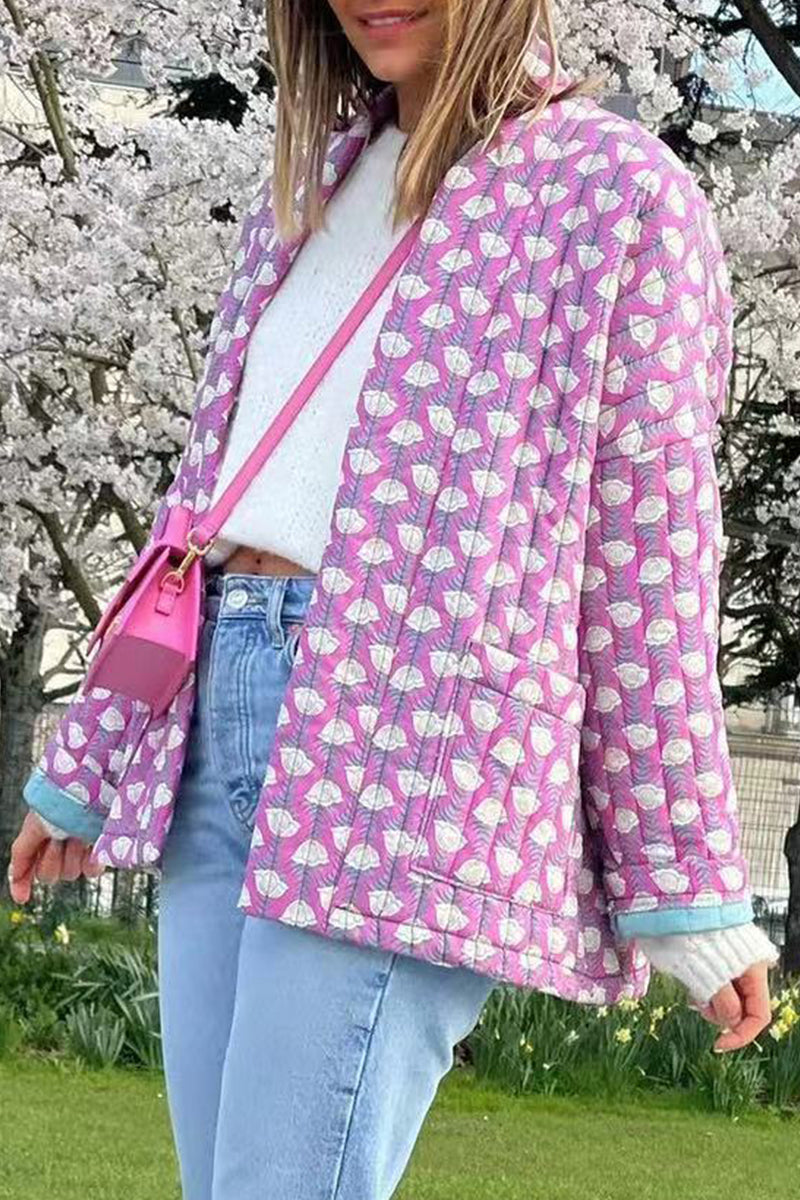 Geometric Patchwork Pocket Cardigan Collar Outerwear
