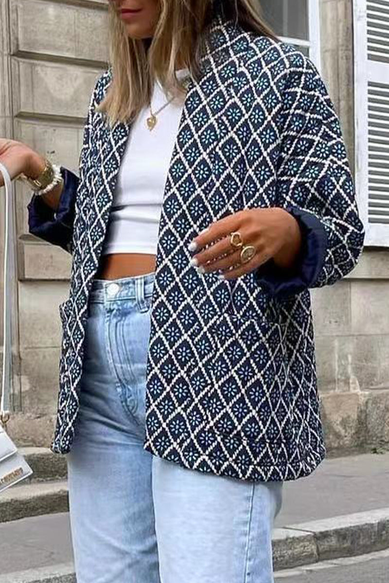 Geometric Patchwork Pocket Cardigan Collar Outerwear
