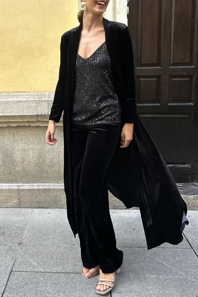 Slit Cardigan Collar Long Sleeve Two Pieces