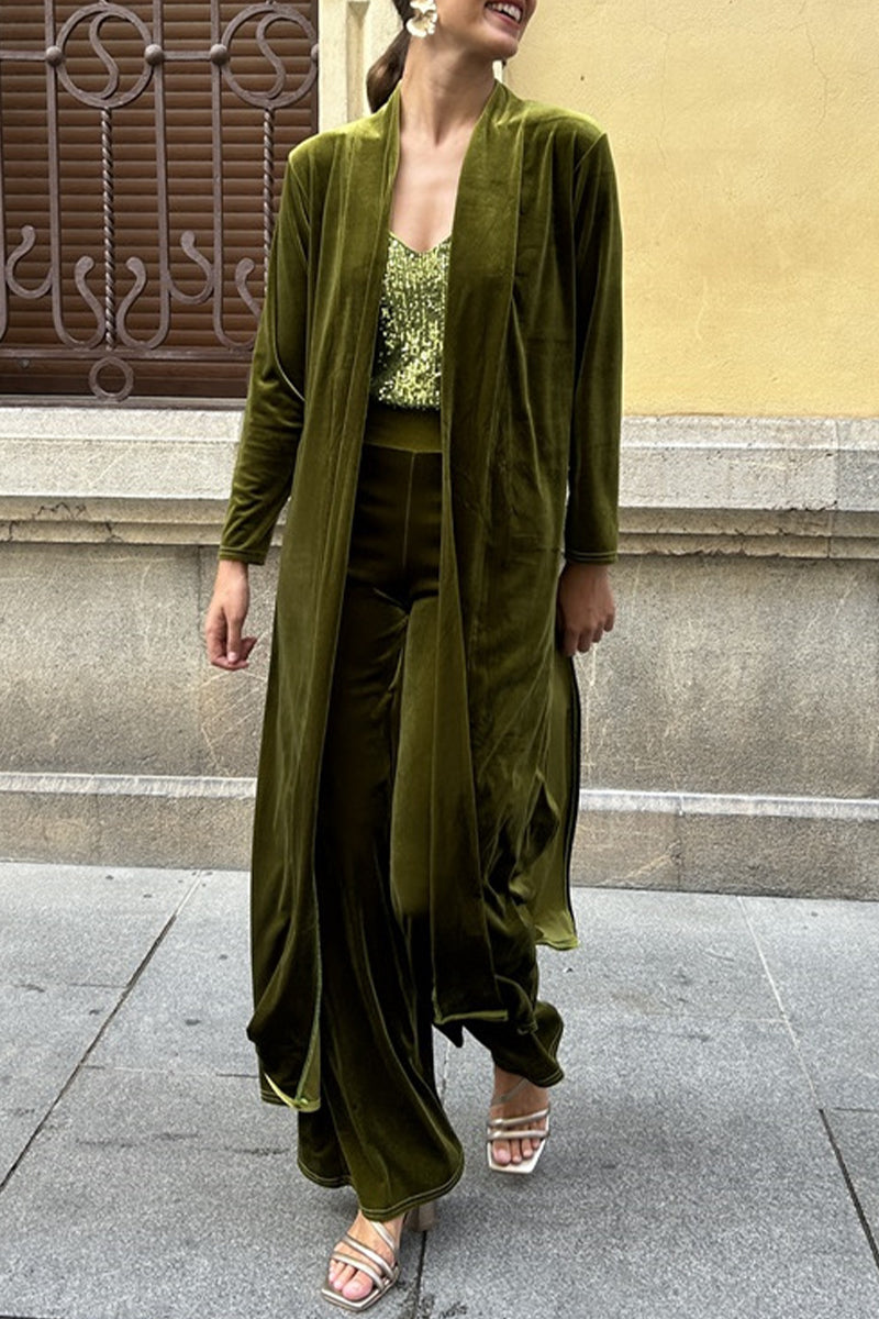 Slit Cardigan Collar Long Sleeve Two Pieces