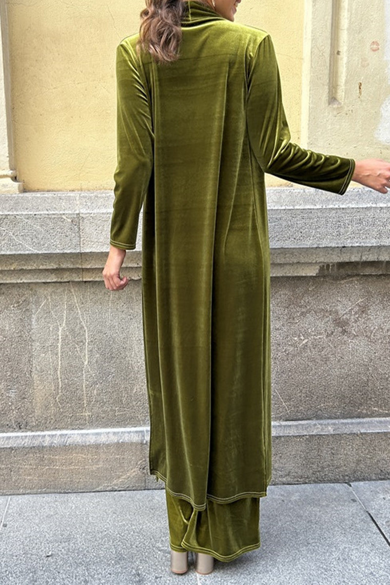 Slit Cardigan Collar Long Sleeve Two Pieces