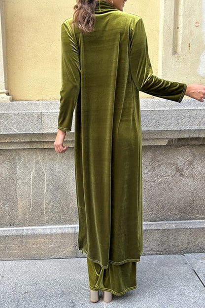 Slit Cardigan Collar Long Sleeve Two Pieces