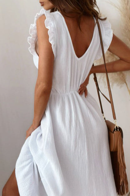 Simplicity Slit Stringy Selvedge V Neck Long Dress Dresses